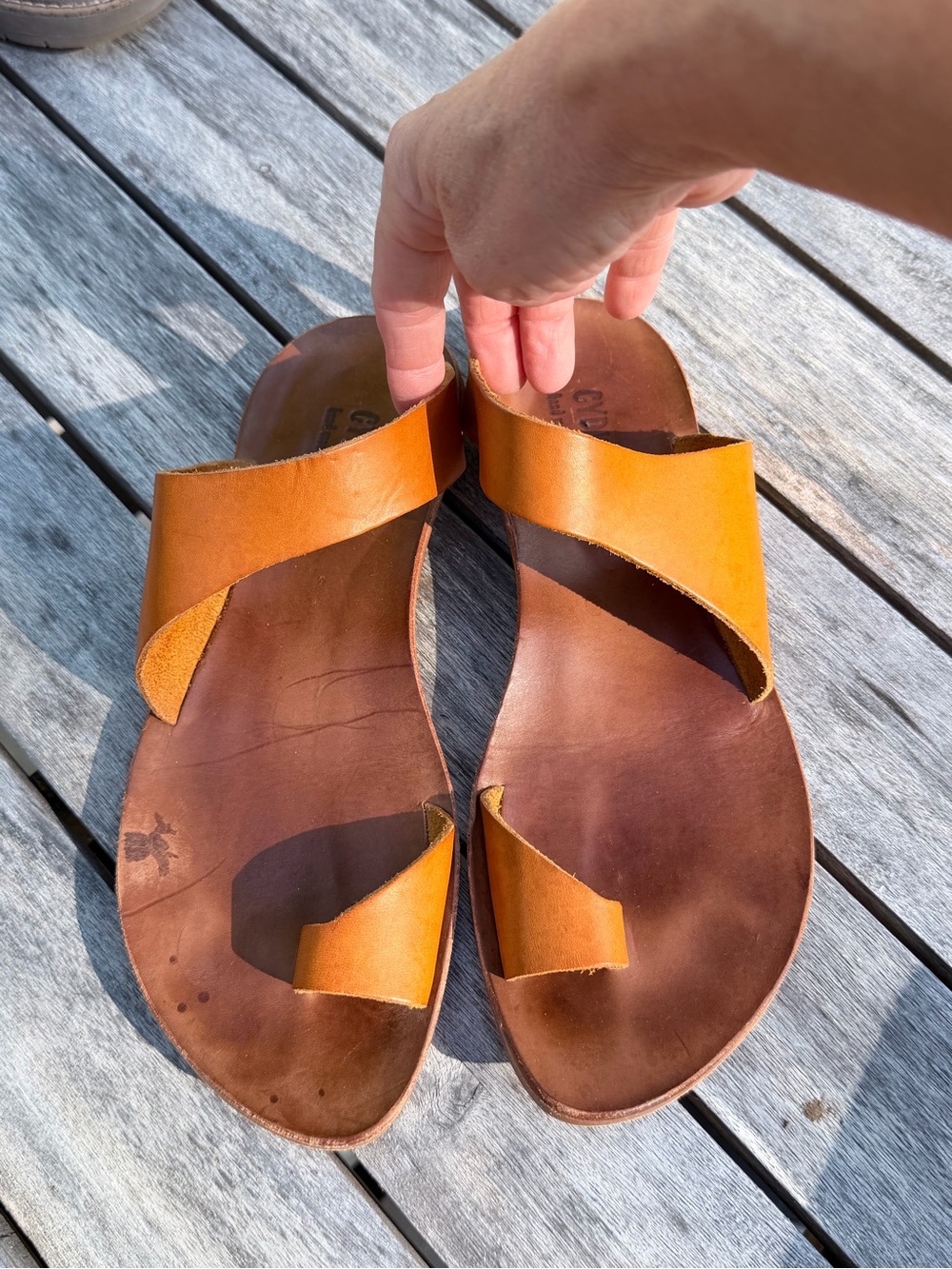 CYDWOQ handmade rust toe loop 9 EUR 39 genuine leather sandals